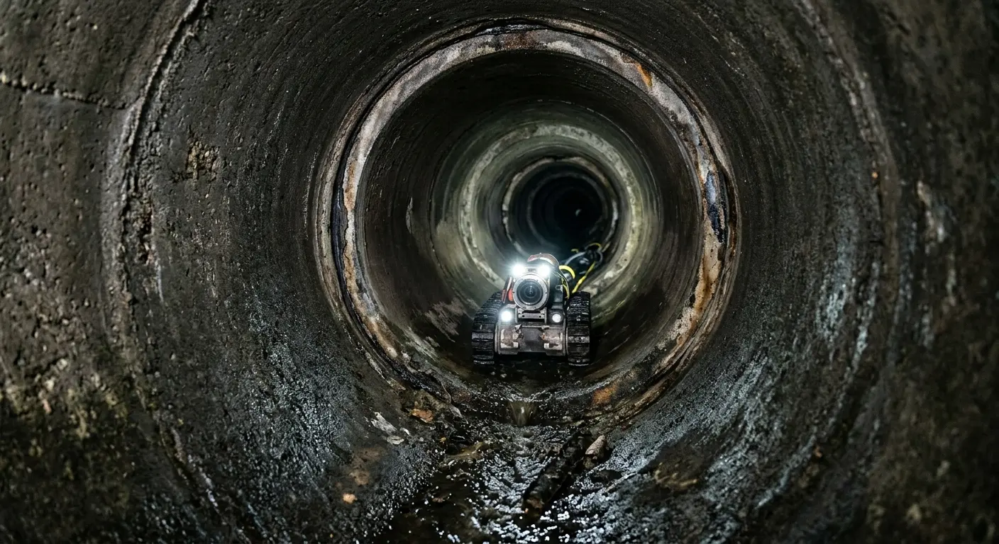 Robotic sewer camera inspecting pipe interior for Sewer Line Repair in Gretna